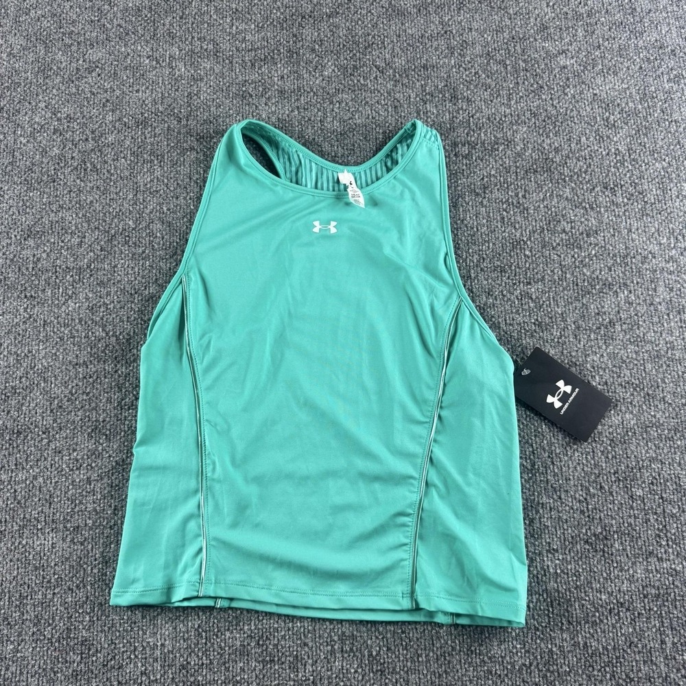 Under Armour Tank Top Womens M Green HeatGear Fitted Racerback Logo Athletic
